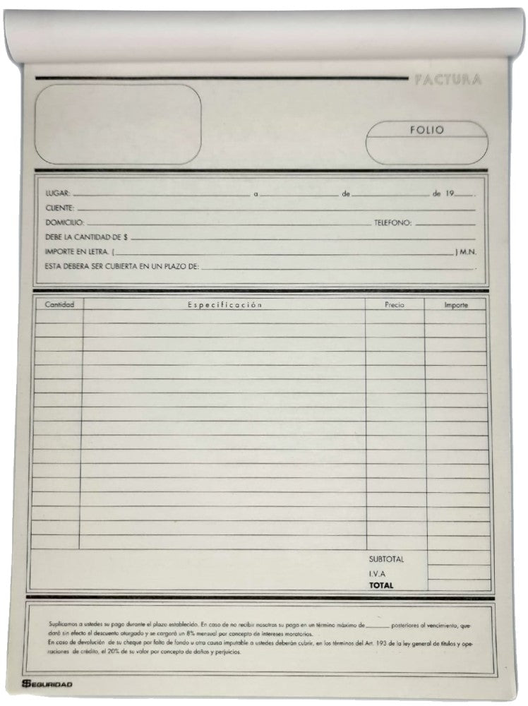 Block Facturas 50 hojas Carta Seguriformas® F-1 [Pieza]