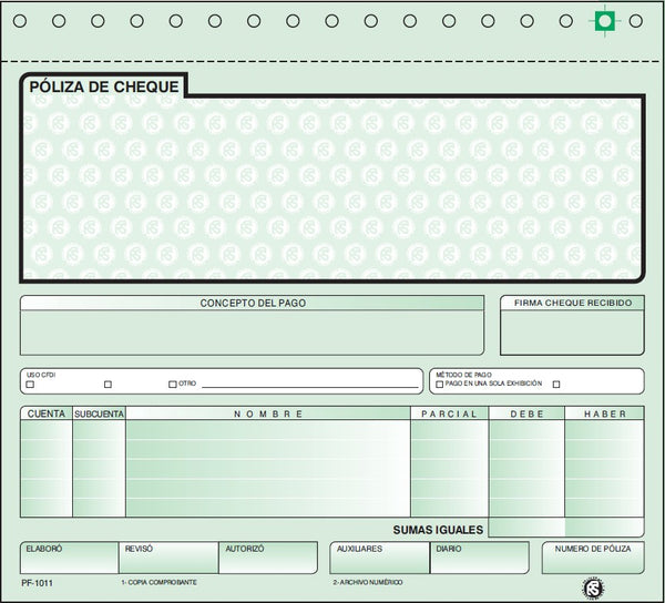 Block Póliza Cheques c/Carbón C 20 Juegos ½ Oficio Poliformas® PF-1011 [Pieza] 7502278540644 3