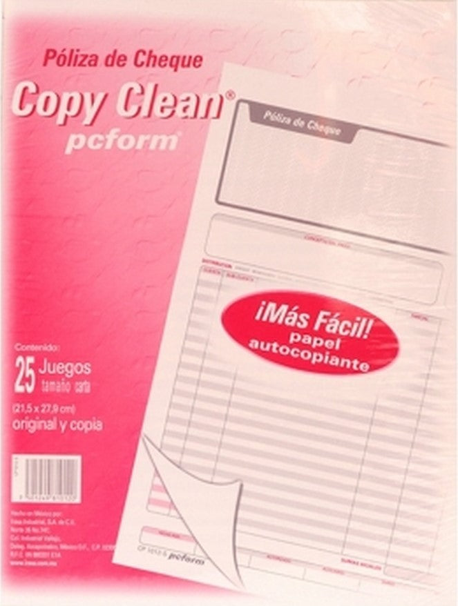 Block Póliza Cheques Autocopia A 25 Juegos Carta pcform® CP1012-S [Pieza] 7501249810120