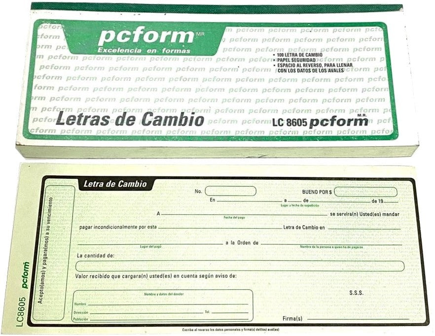 Block Letras de Cambio 100 hojas 9×21.5cm pcform® 8605 [Pieza] 7501281971858