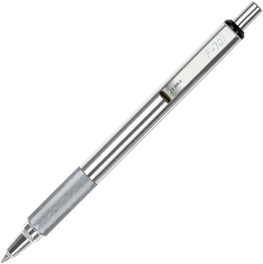 Bolígrafo Fino Retráctil F-701 c/Grip Tinta Negra Acero Inoxidabl Fino .7mm Zebra® 7912-00 [Estuche] 7501901608010