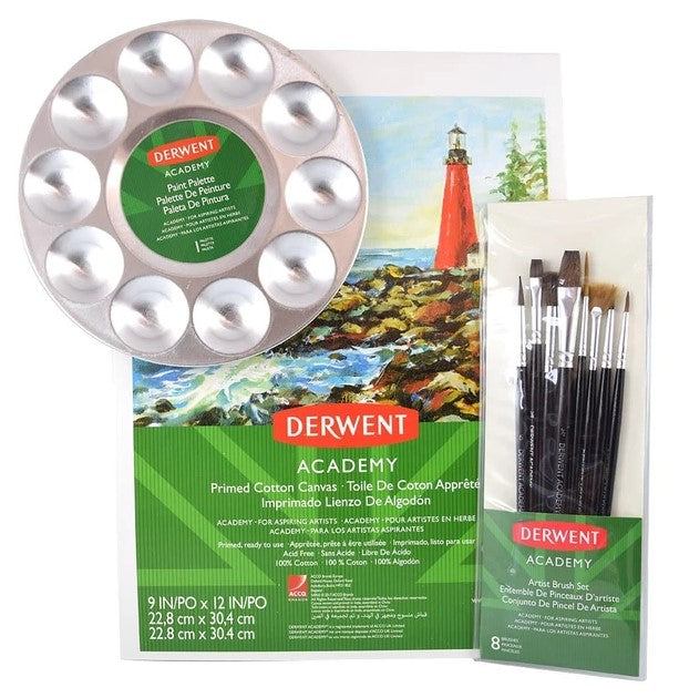 Set Pintura Canvas+Godete(10)Alum.+ 8 Pinceles Derwent® Conjunto 7501139201342