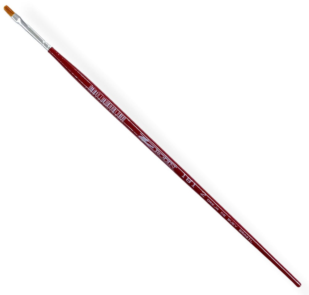 Pincel p/Acrílico 181 Plano pelo Oreja Buey #2 Rojo Largo Rodin® 181-2 Pieza 7501139191537 01
