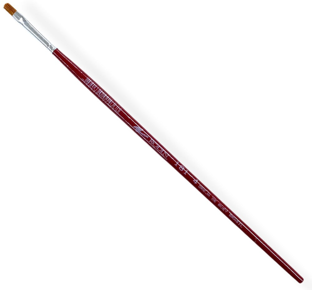 Pincel p/Acrílico 181 Plano pelo Oreja Buey #4 Rojo Largo Rodin® 181-4 Pieza 7501139191544 01