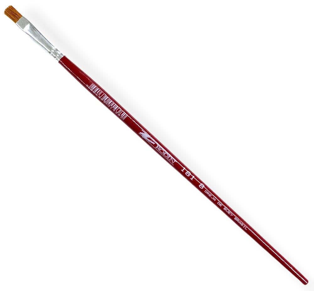 Pincel p/Acrílico 181 Plano pelo Oreja Buey #8 Rojo Largo Rodin® 181-8 Pieza 7501139191568 01