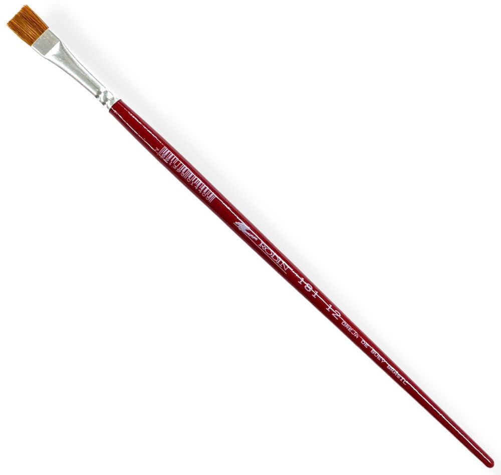 Pincel p/Acrílico 181 Plano pelo Oreja Buey #12 Rojo Largo Rodin® 181-12 Pieza 7501139191582 01
