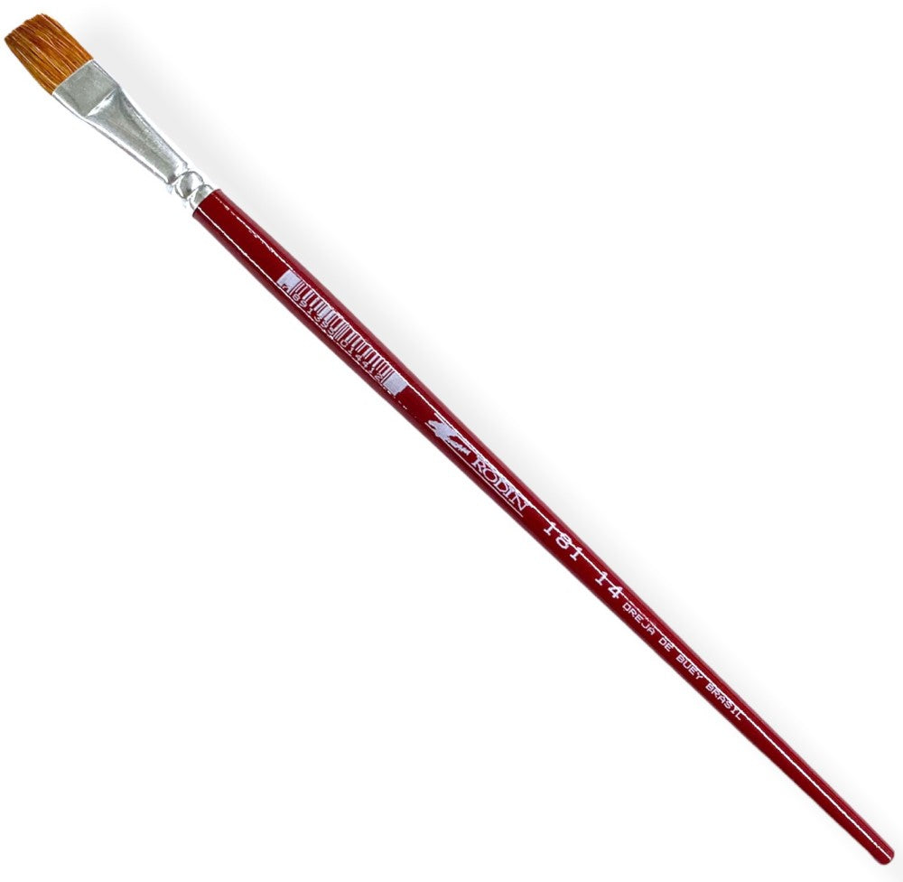 Pincel p/Acrílico 181 Plano pelo Oreja Buey #14 Rojo Largo Rodin® 181-14 Pieza 7501139191599 01