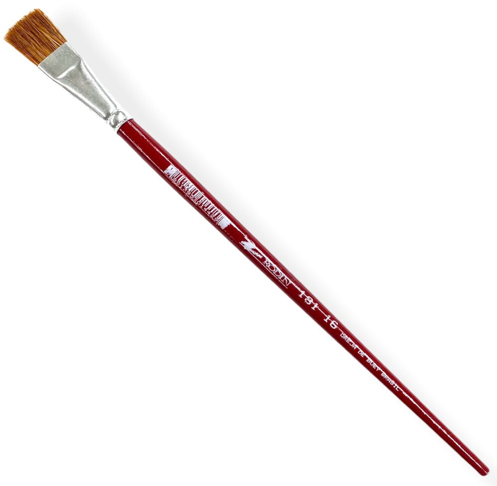 Pincel p/Acrílico 181 Plano pelo Oreja Buey #16 Rojo Largo Rodin® 181-16 Pieza 7501139191605 01