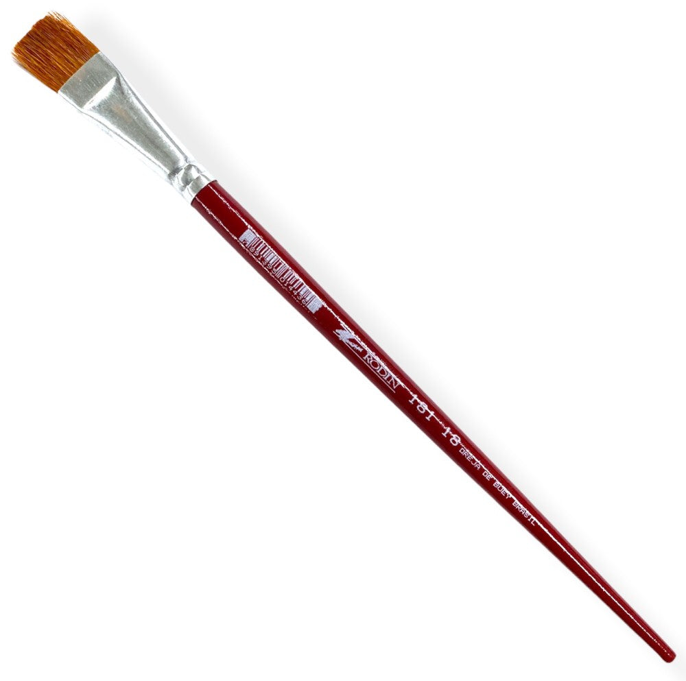 Pincel p/Acrílico 181 Plano pelo Oreja Buey #18 Rojo Largo Rodin® 181-18 Pieza 7501139191612 01