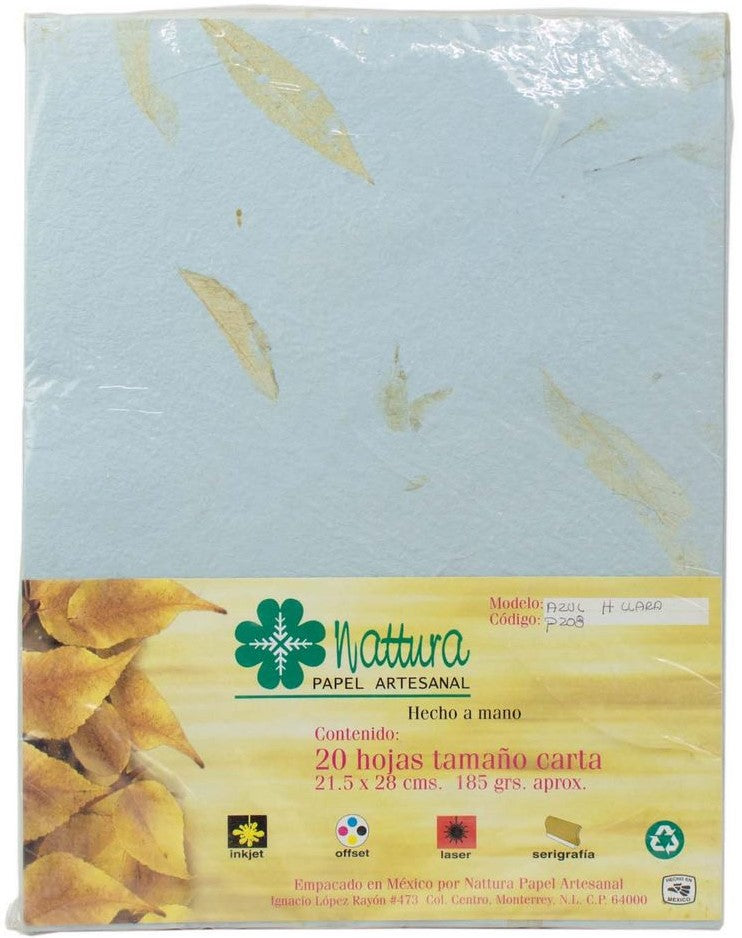 Papel Hecho a Mano Azul c/Hoja Clara 185g c/20 Hojas Carta Nattura® PEX1+208 Paquete 01 Imagen principal del producto