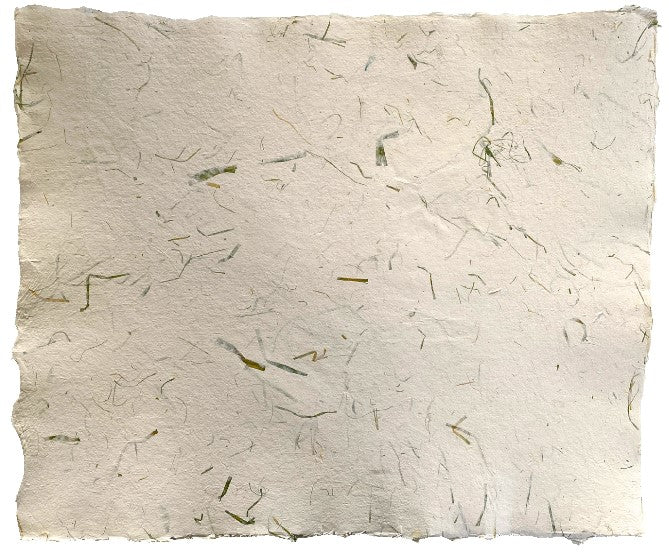 Papel Hecho a Mano c/Rafia Verde y Amarillo Crema 50×60cm Nattura® PEX1+504 Hoja 01