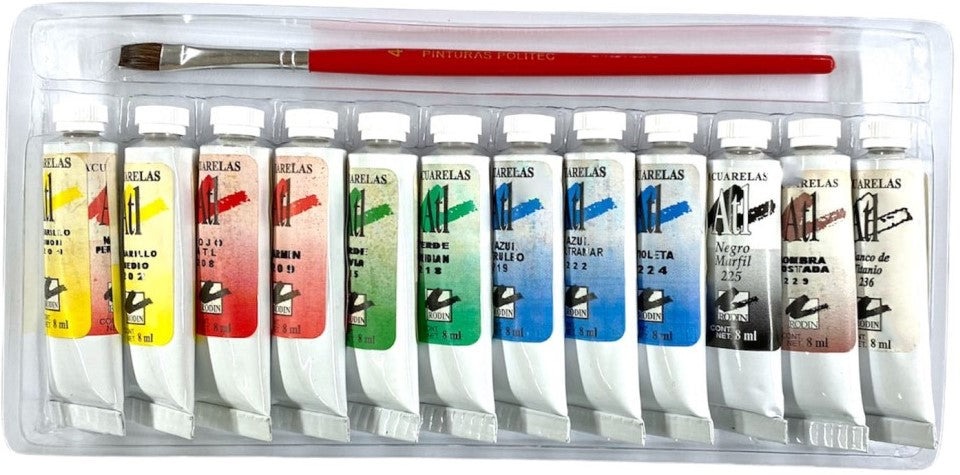 Pintura Acuarela Estuche c/Pincel 8ml Colores c/12 tubos Atl® [Estuche] Imagen secundaria del producto