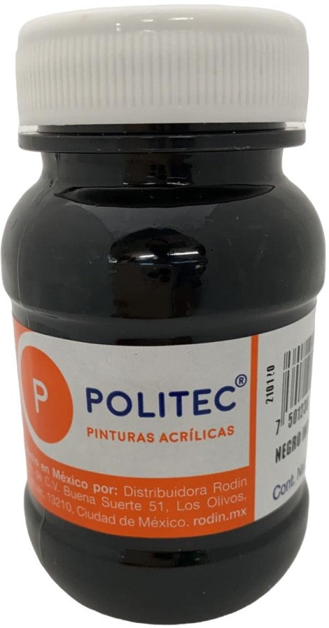 Pintura Acrílica Línea300 100ml Negro Intenso Politec® #302 Pieza 7501230030230 01