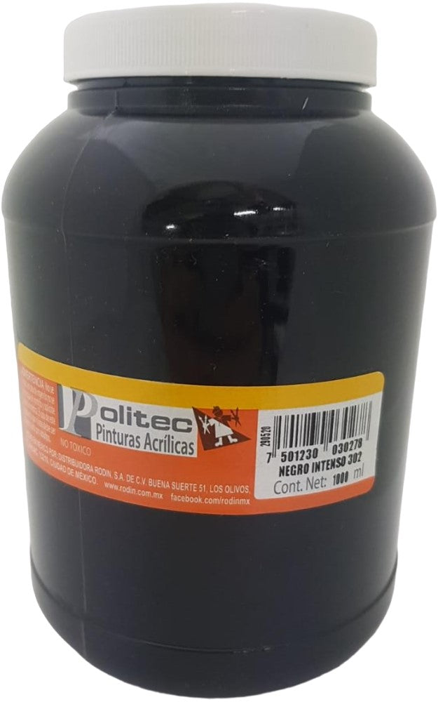 Pintura Acrílica Línea300 1000m Negro Intenso Politec® #302 Pieza 7501230030278 01