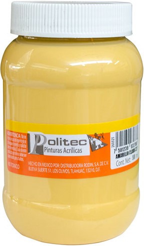Pintura Acrílica Línea300 500ml Amarillo Claro Politec® #327 Pieza 7501230032760 01