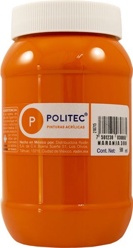 Pintura Acrílica Línea300 500ml Naranja Politec® #308 Pieza 7501230030865 01