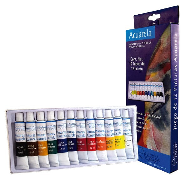 Pintura Acuarela Estuche 12ml Colores c/12 tubos RODART® [Conjunto]