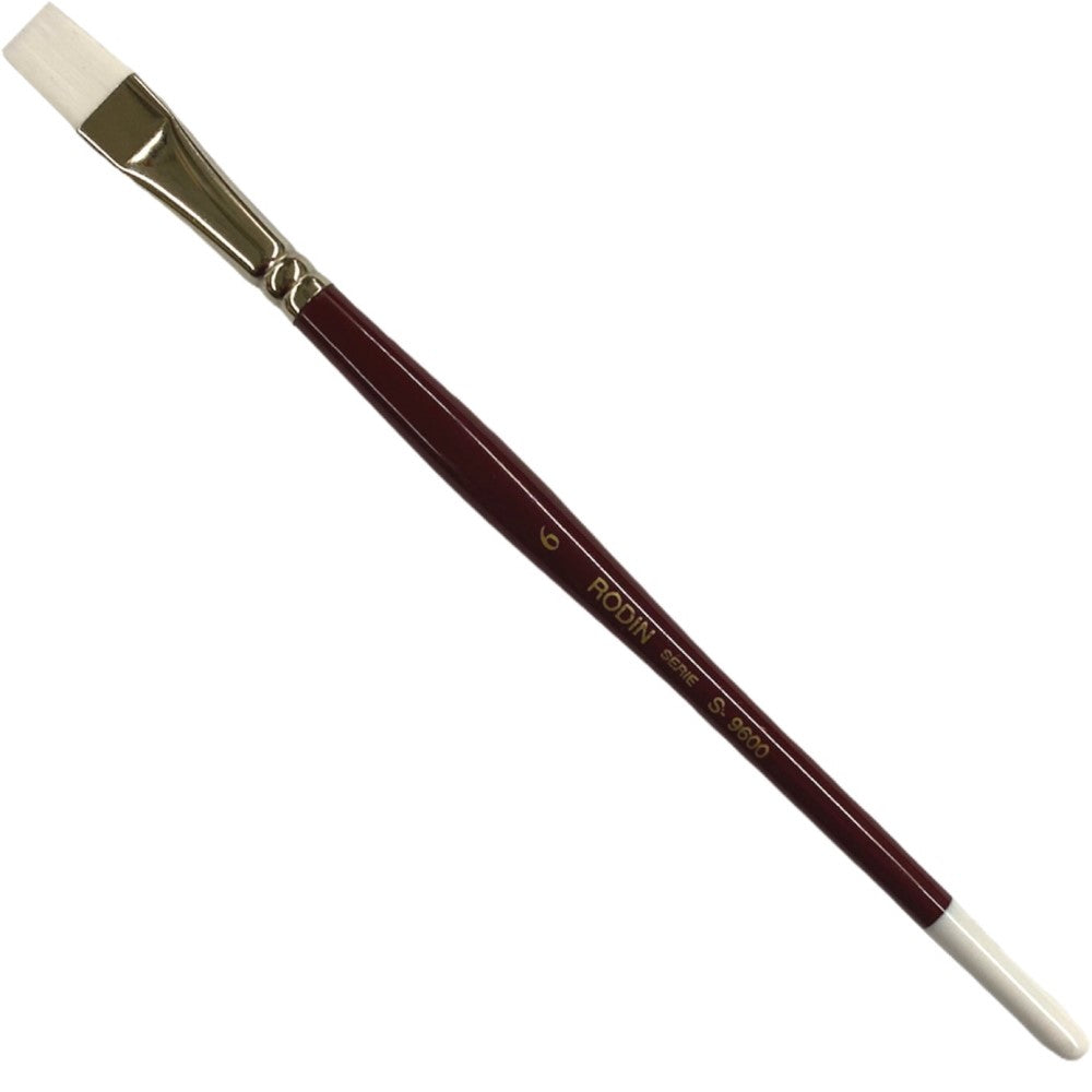 Pincel p/Acrílico 9600 Plano pelo Sintético #6 Rojo-Blanco Corto Rodin® 9600-6 [Pieza] 7501139128205