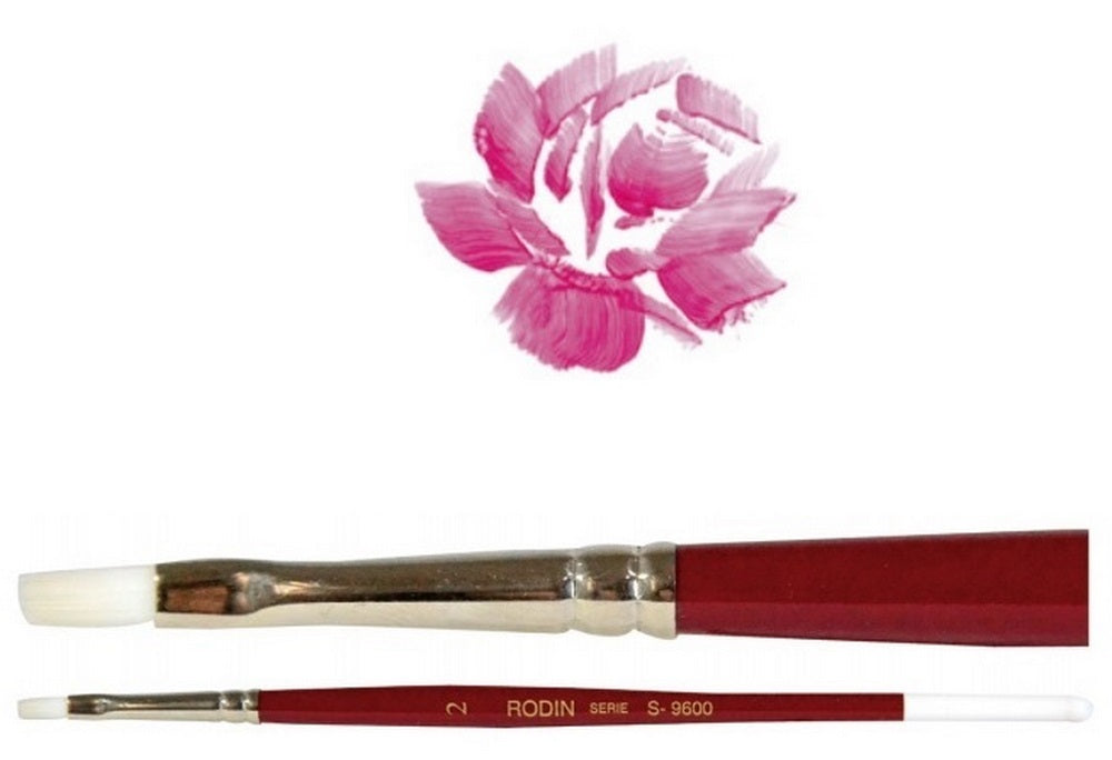 Pincel p/Acrílico 9600 Plano pelo Sintético #7 Rojo-Blanco Corto Rodin® 9600-7 [Pieza] 7501139128212 2