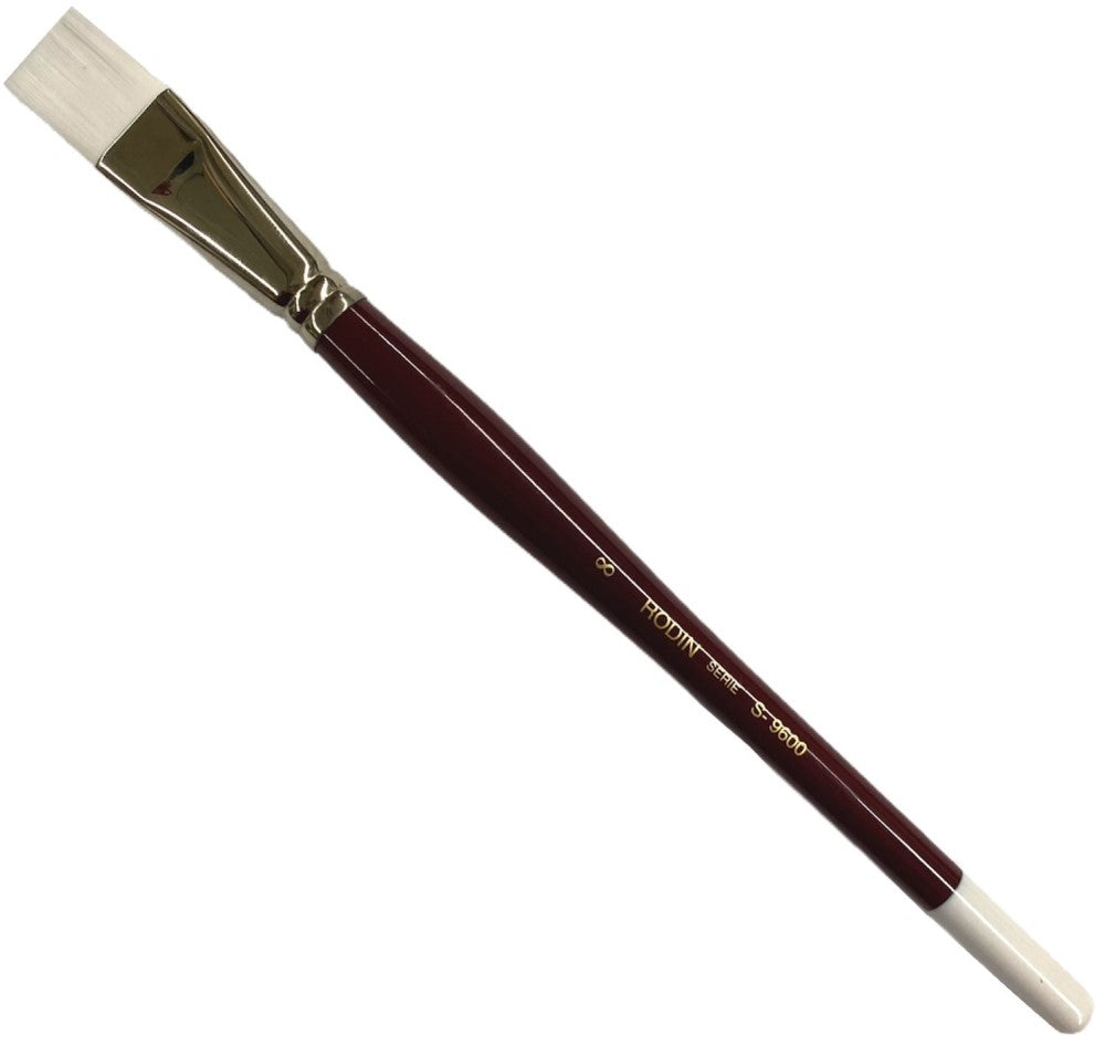 Pincel p/Acrílico 9600 Plano pelo Sintético #8 Rojo-Blanco Corto Rodin® 9600-8 [Pieza] 7501139128229