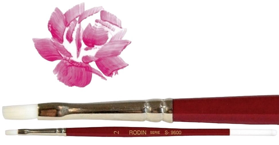 Pincel p/Acrílico 9600 Plano pelo Sintético #8 Rojo-Blanco Corto Rodin® 9600-8 [Pieza] 7501139128229 2