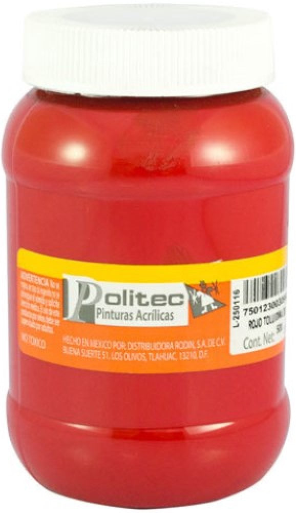 Pintura Acrílica Línea300 500ml Rojo Toluidina Politec® #309 Pieza 7501230030964 01