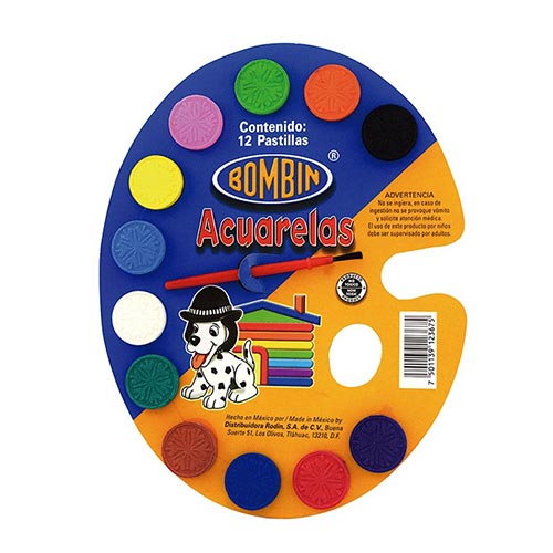 Acuarelas en Plástico c/Pincel Colores c/12 Bombin® [Pieza] 7501139123675