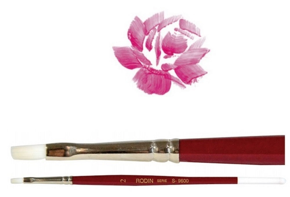 Pincel p/Acrílico 9600 Plano pelo Sintético #1 Rojo-Blanco Corto Rodin® 9600-1 [Pieza] 7501139128151