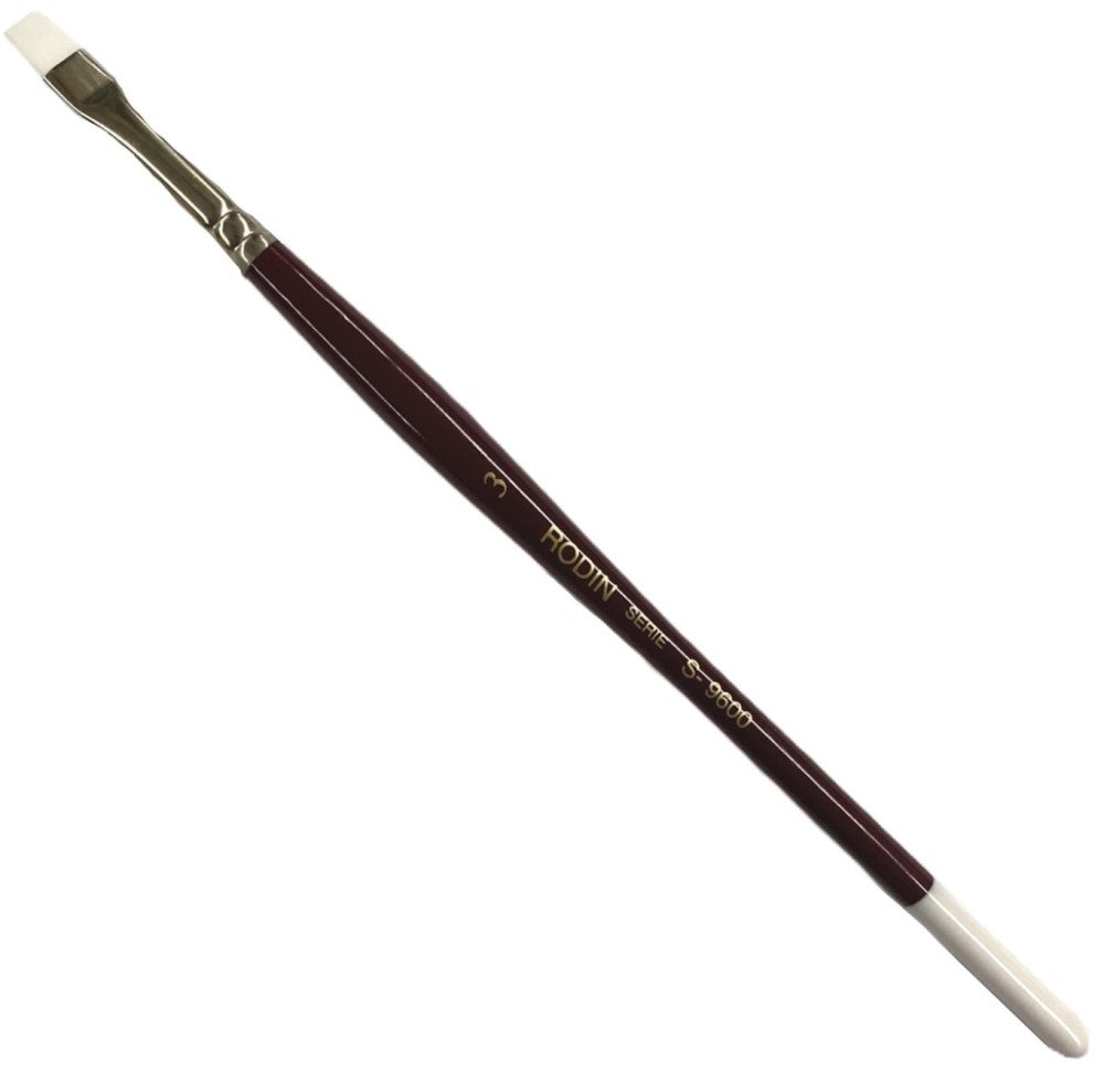 Pincel p/Acrílico 9600 Plano pelo Sintético #3 Rojo-Blanco Corto Rodin® 9600-3 [Pieza] 7501139128175