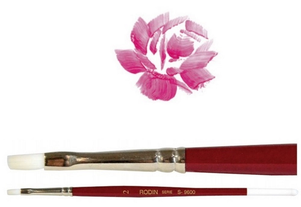 Pincel p/Acrílico 9600 Plano pelo Sintético #3 Rojo-Blanco Corto Rodin® 9600-3 [Pieza] 7501139128175 2