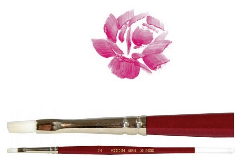 Pincel p/Acrílico 9600 Plano pelo Sintético #4 Rojo-Blanco Corto Rodin® 9600-4 [Pieza] 7501139128182 2