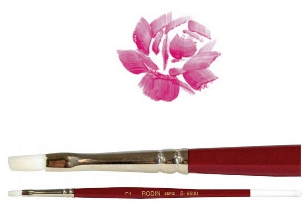 Pincel p/Acrílico 9600 Plano pelo Sintético #9 Rojo-Blanco Corto Rodin® 9600-9 [Pieza] 7501139128236 2