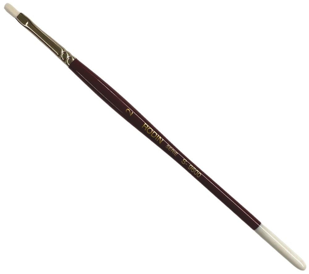 Pincel p/Acrílico 9600 Plano pelo Sintético #2 Rojo-Blanco Corto Rodin® 9600-2 [Pieza] 7501139128168