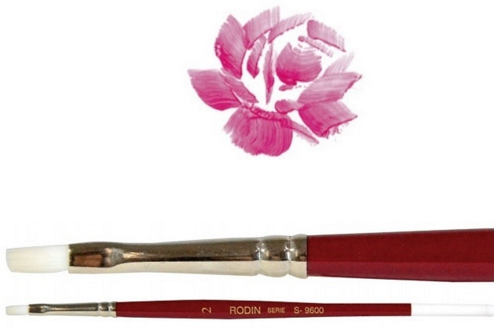 Pincel p/Acrílico 9600 Plano pelo Sintético #2 Rojo-Blanco Corto Rodin® 9600-2 [Pieza] 7501139128168 2