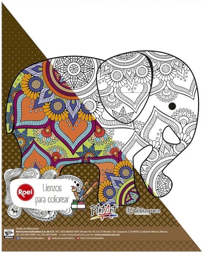 Cartón Forrado con Tela Elefante Floral Mandala 28×35cm Roel® PR0LCM018 Pieza 7501858991067 01