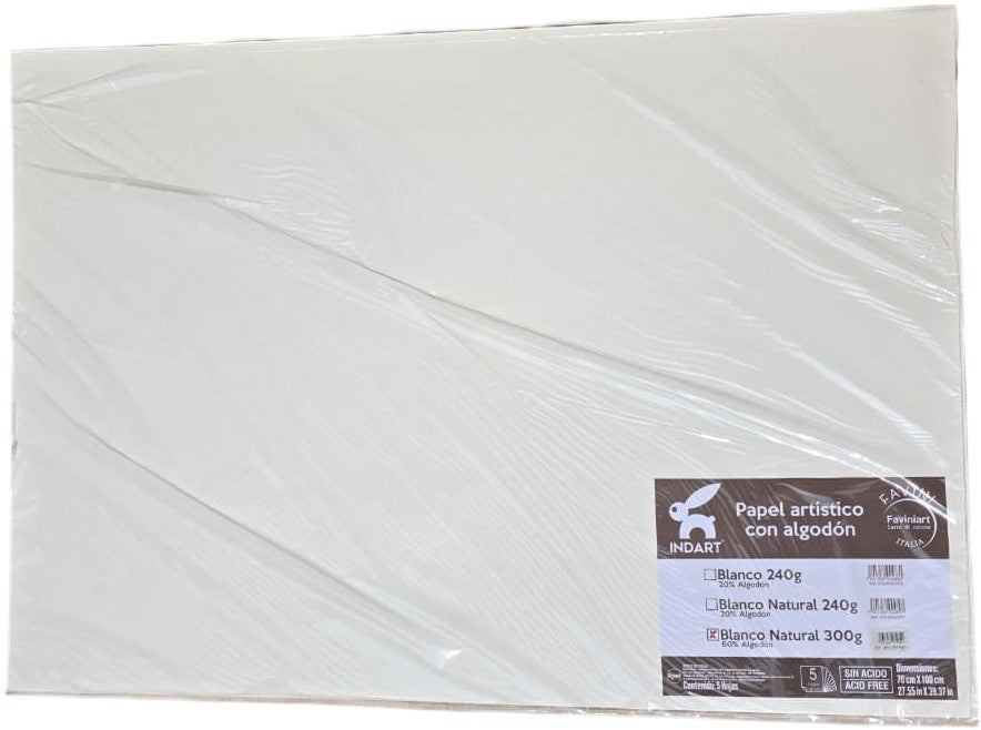 Papel Acuarela 60% Algodón Grueso 300g Blanco Natural 70×100cm FAVINI® EFA0PA2961 Hoja 7501858974640