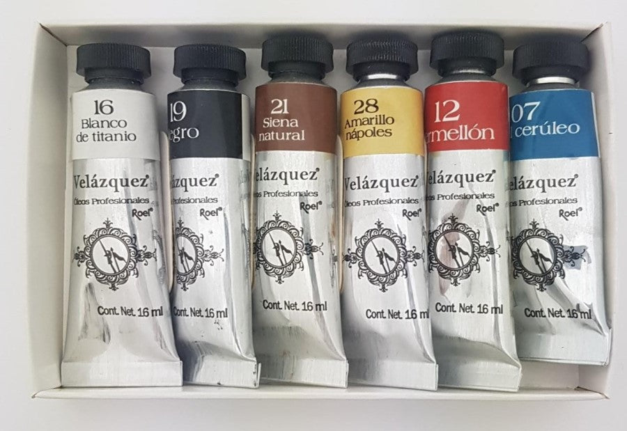 Pintura Oleo Velázquez Set 16ml Colores c/6 Roel® P04000B06 Paquete 7501858913724 02