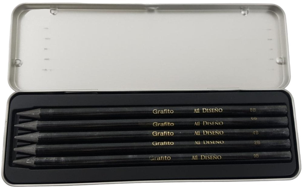 Lápiz p/Dibujo Estuche Grafito Estuche Metálico c/5 2B,4B,6B,8B,9B Sintético Rodin® 4516 [Estuche] 7501139174516