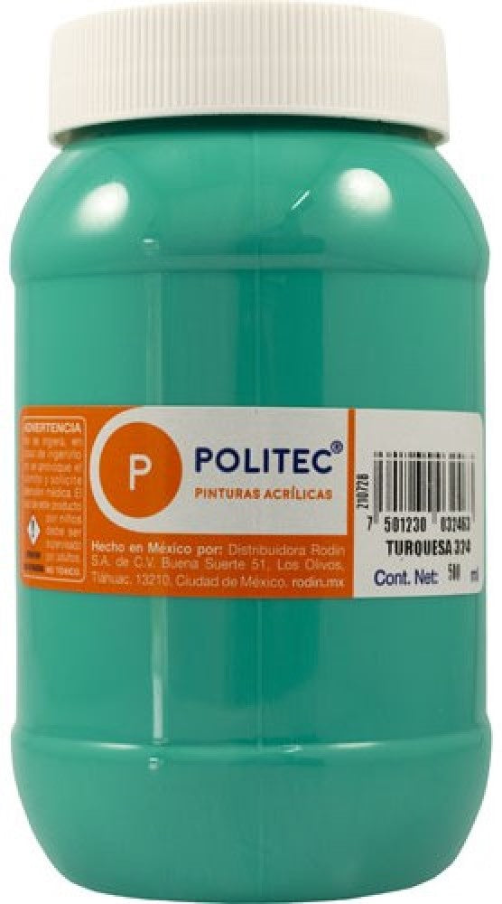 Pintura Acrílica Línea300 500ml Turquesa Politec® #324 Pieza 7501230032463 01