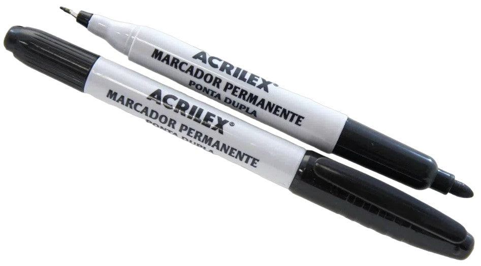 Marcador Permanente Doble Punta Negro Acrilex® A06212520 [Pieza] 7891153042947