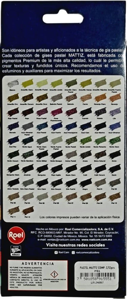 Barras Pastel Suaves Lingotes Colores Piel Colores Est.c/12 Mattiz® N32007000 Estuche 7501858915551