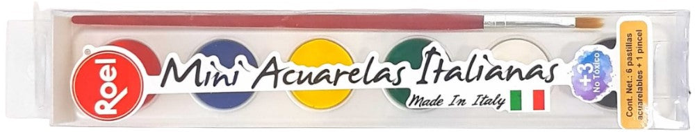 Pintura Acuarela Estuche Italiana c/Pincel c/6 Colores Mate Roel® ETC001248 [Conjunto] 7501858997182