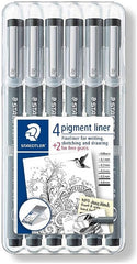 Estilógrafo Desechable pigment line.05,1,2,3,5,8 c/6 Negro Staedtler® 308 SB6P [Estuche] 4007817308356