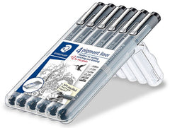 Estilógrafo Desechable pigment line.05,1,2,3,5,8 c/6 Negro Staedtler® 308 SB6P [Estuche] 4007817308356 2