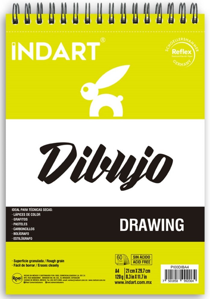 Block p/Arte Dibujo Drawing A4 120g 60 hojas 21×29.7cm INDART® PI00DIBA4 [Pieza] 7501858992064