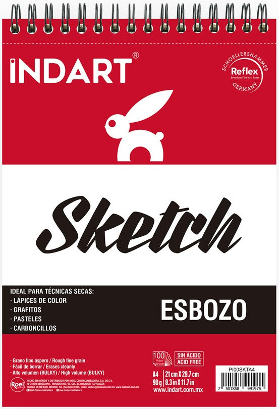Block p/Arte Sketch Sketch y Dibujo A4 90g 100 hojas 21×29.7cm INDART® PI00SKTA4 [Pieza] 7501858991975