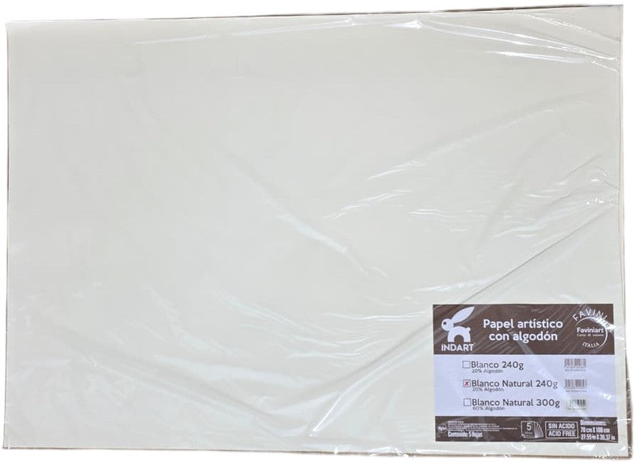 Papel Acuarela 20% Algodón 240g Blanco Natural 70×100cm FAVINI® EFA0PA2959 Hoja 7501858992897 01