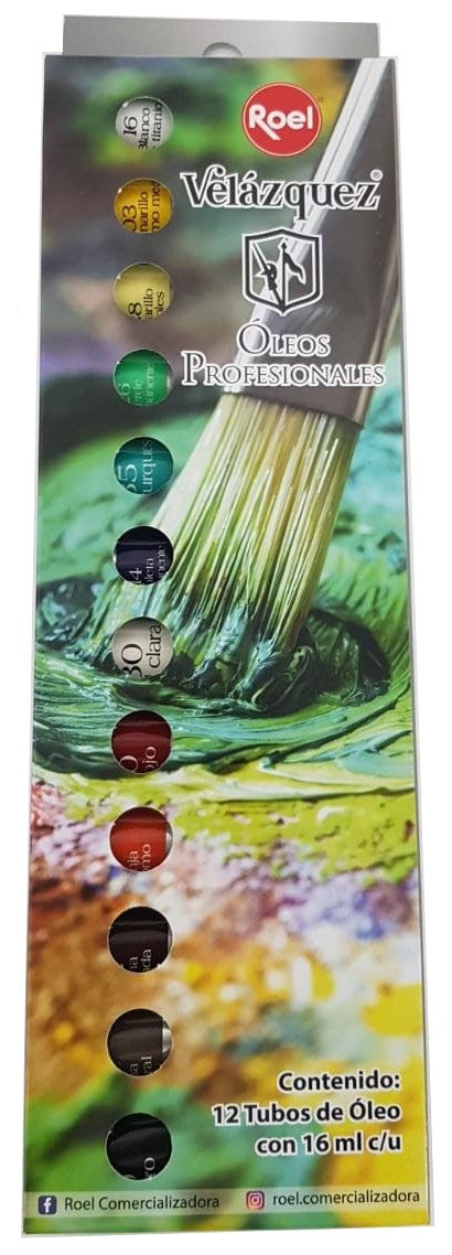 Pintura Oleo Velázquez Set 16ml Colores c/12 Roel® P04000B12 Paquete 7501858913731 01