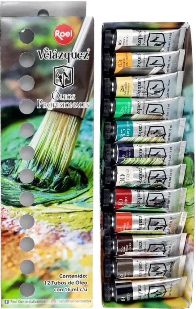 Pintura Oleo Velázquez Set 16ml Colores c/12 Roel® P04000B12 Paquete 7501858913731 02