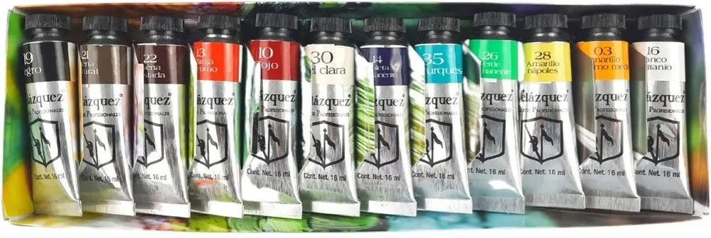 Pintura Oleo Velázquez Set 16ml Colores c/12 Roel® P04000B12 Paquete 7501858913731 03